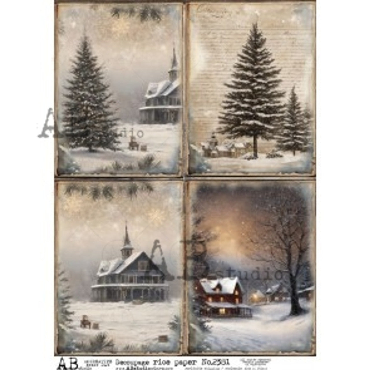 Snow Covered Churches Four Pack (#2381) Rice Paper- AB Studios  Decoupage Queen