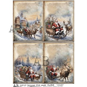 Santa In His Sleigh 4 Pack (#2383) Rice Paper- AB Studios  Decoupage Queen