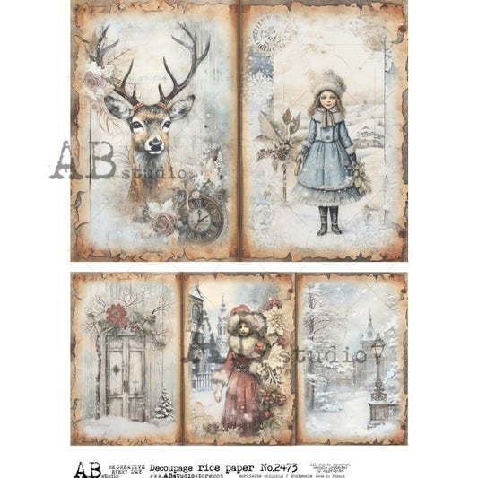Winter Girl Scenes Five Pack (#2473) Rice Paper- AB Studios