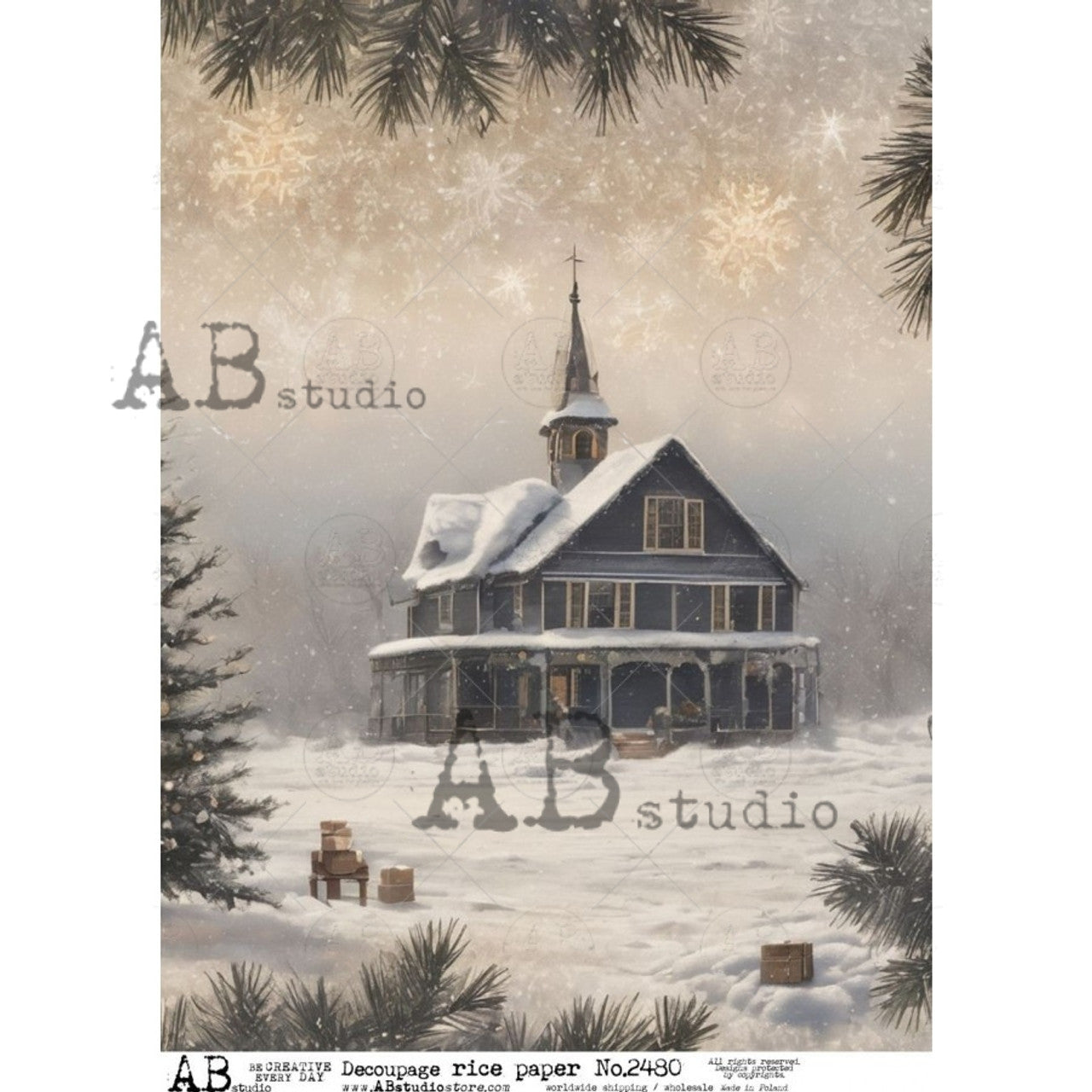 Winter Church (#2480) Rice Paper- AB Studios