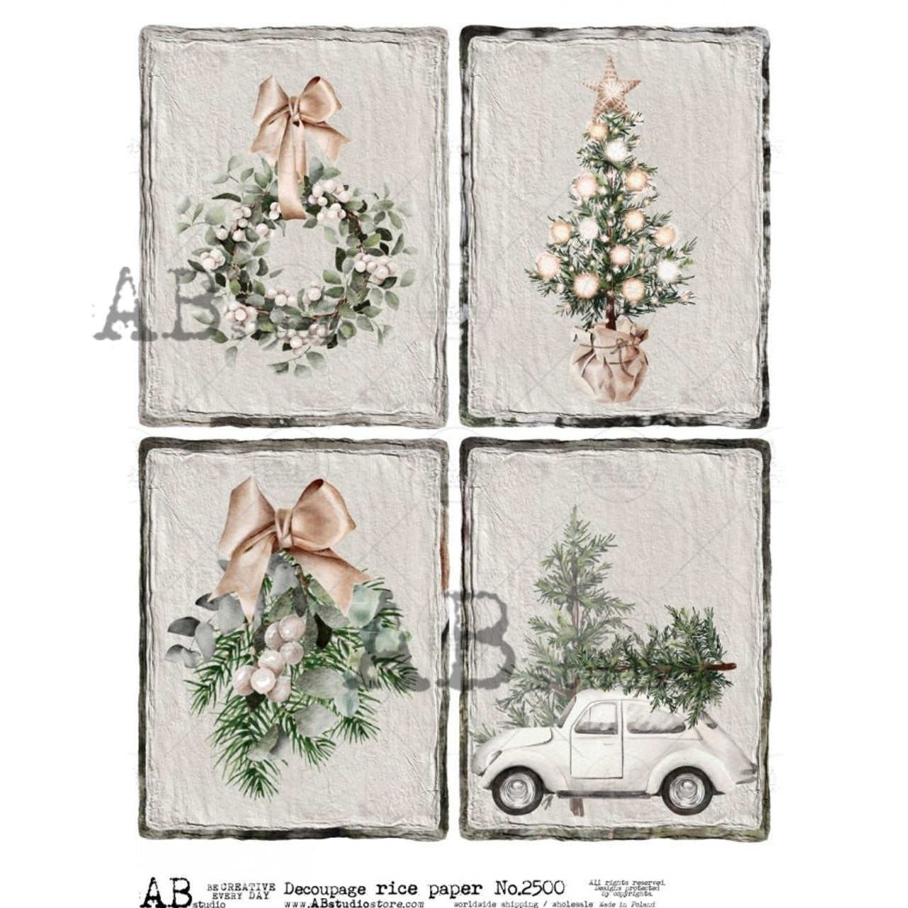 Farmhouse Christmas Decorations Four Pack (#2500) Rice Paper- AB Studios  Decoupage Queen