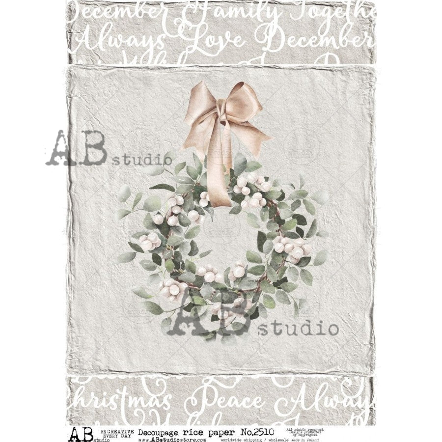 Farmhouse Christmas Wreath (#2510) Rice Paper- AB Studios  Decoupage Queen