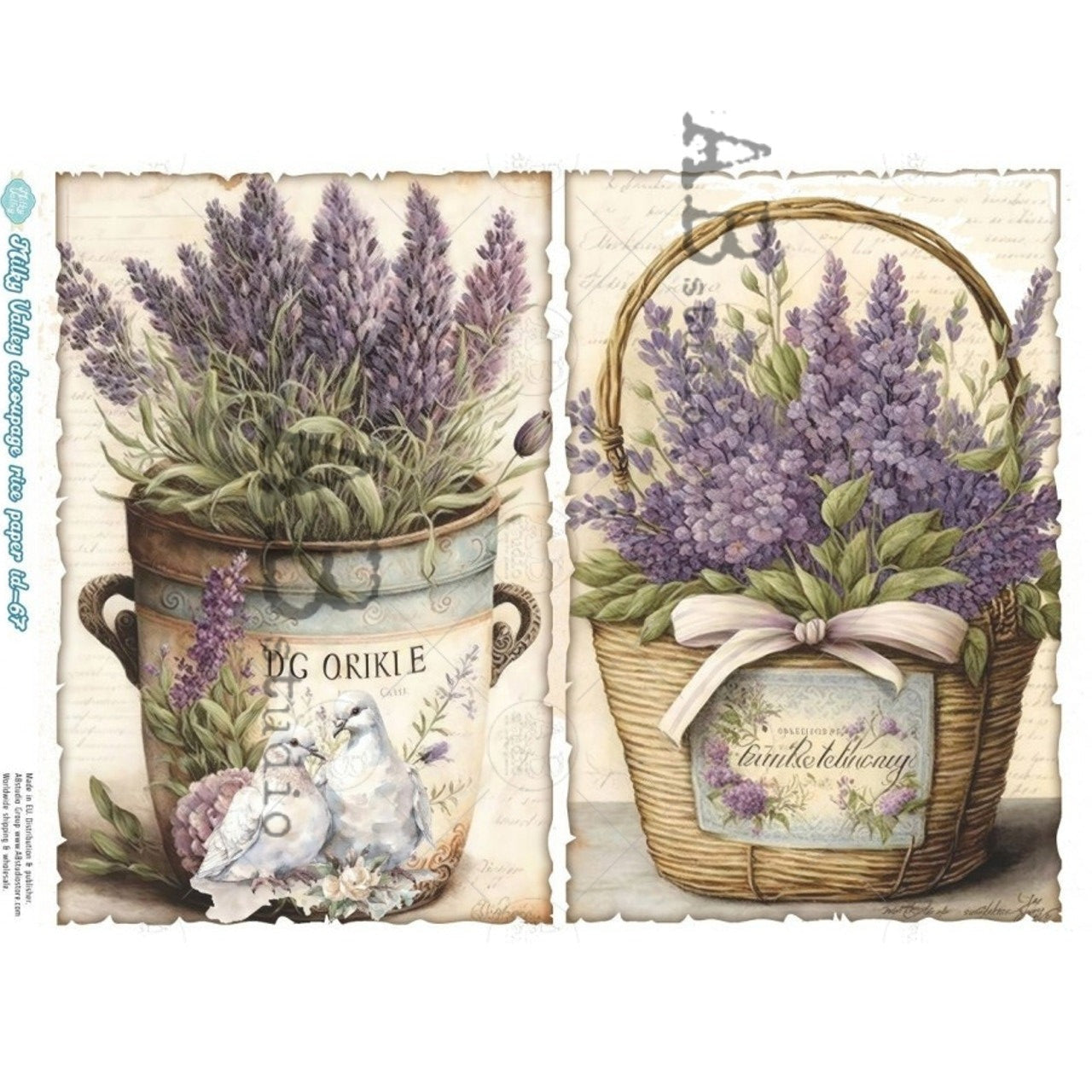 Buckets of Fresh Lavender (#MV67) Rice Paper- Decoupage Queen