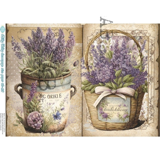 Vintage Pots of Lavender (#ID68) Rice Paper- Decoupage Queen