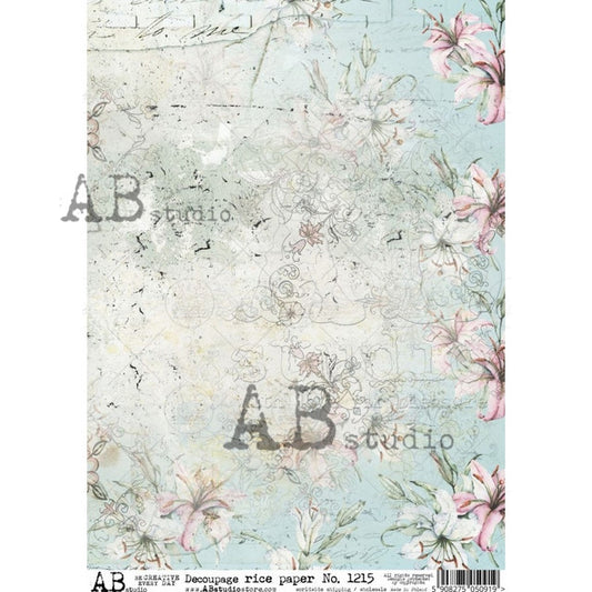 Aqua Distressed Floral (#1215) - AB Studios