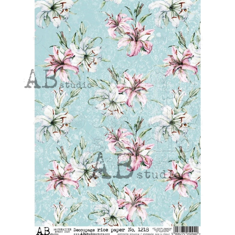 Aqua & Pink Floral (#1218) - AB Studios