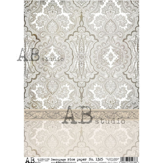 Neutral Beige Damask Pattern (#1325) Rice Paper- AB Studio