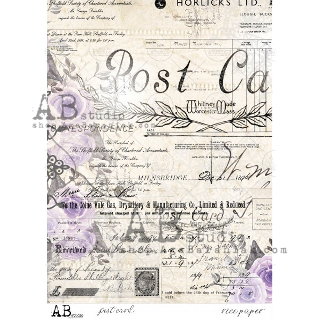 Vintage Lilac Postcard Rice Paper (#0010) - AB Studio