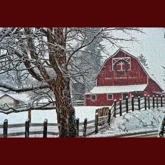 Red Christmas Barn Decoupage Tissue - Deborah Bucher Designs