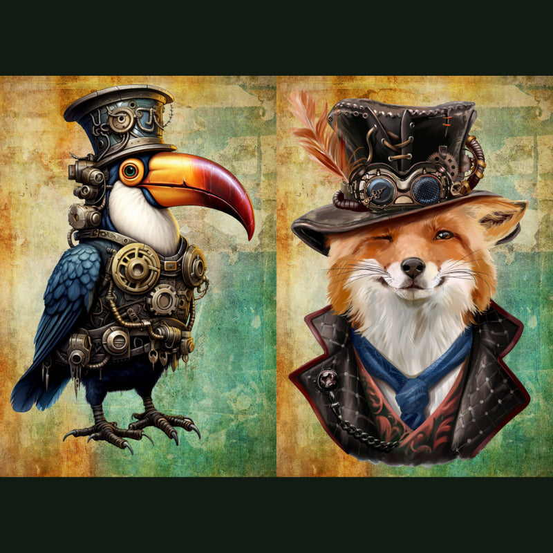 Steampunk Parrot & Fox Combo Decoupage Tissue - Deborah Bucher Designs
