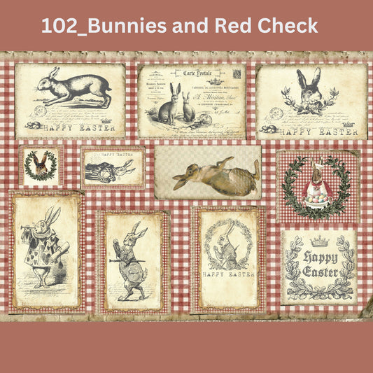 Bunnies & Red Check Decoupage Tissue - Deborah Bucher Designs