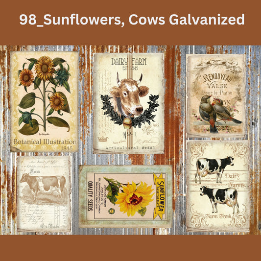 Sunflowers, Cows Galvanized Decoupage Tissue - Deborah Bucher Designs