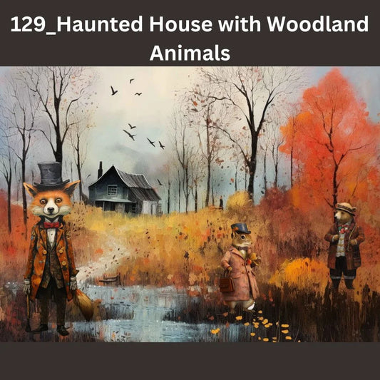 Haunted House with Woodland Animals Decoupage Tissue - Deborah Bucher Designs