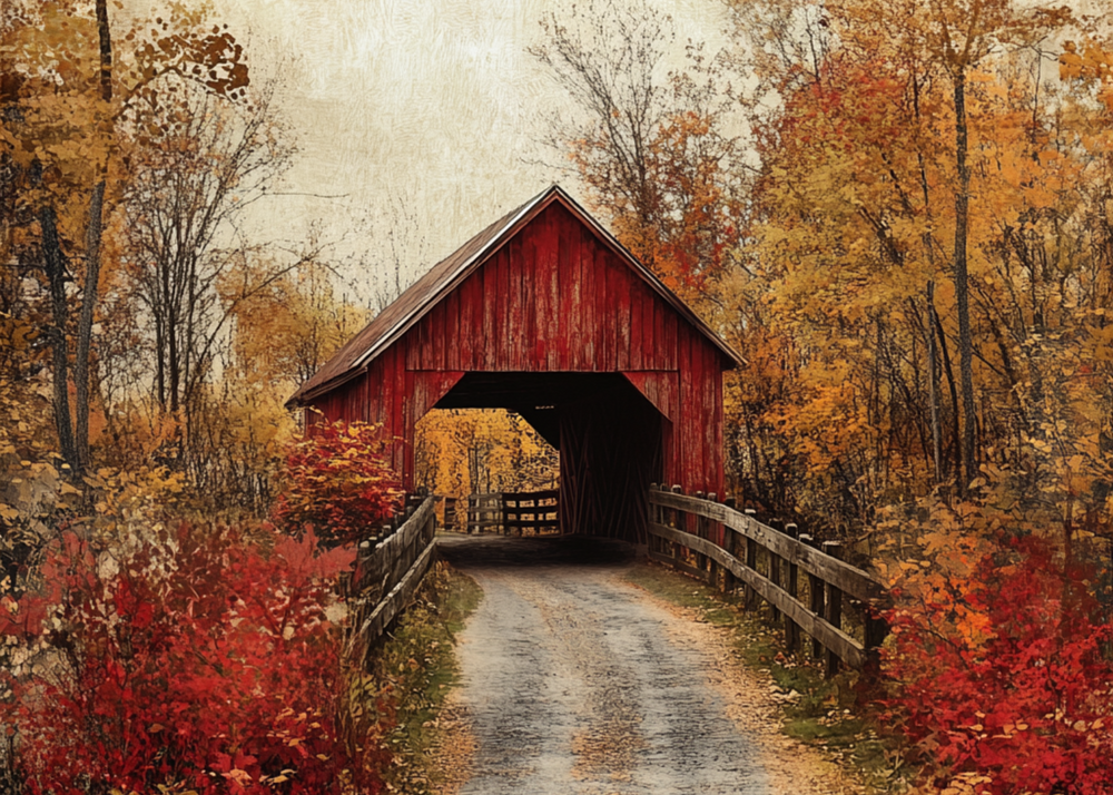 Red Autumn Bridge Tissue Paper 10"x14" (18lb. paper) - Flippin Furniture