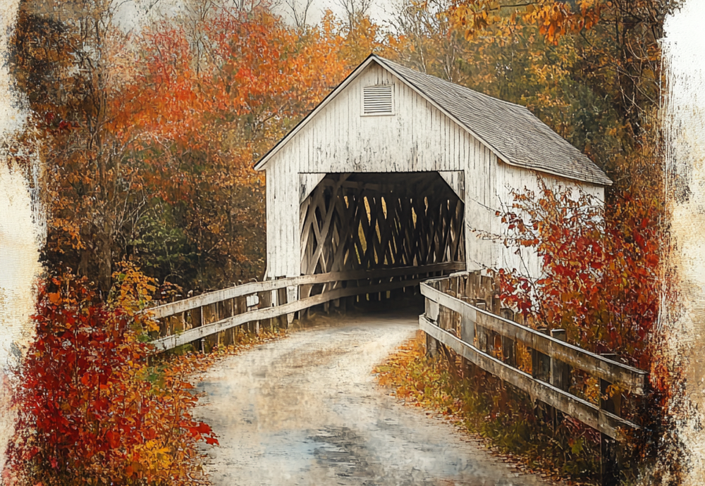 Fall Covered White Bridge Tissue Paper 10"x14" (18lb. paper) - Flippin Furniture