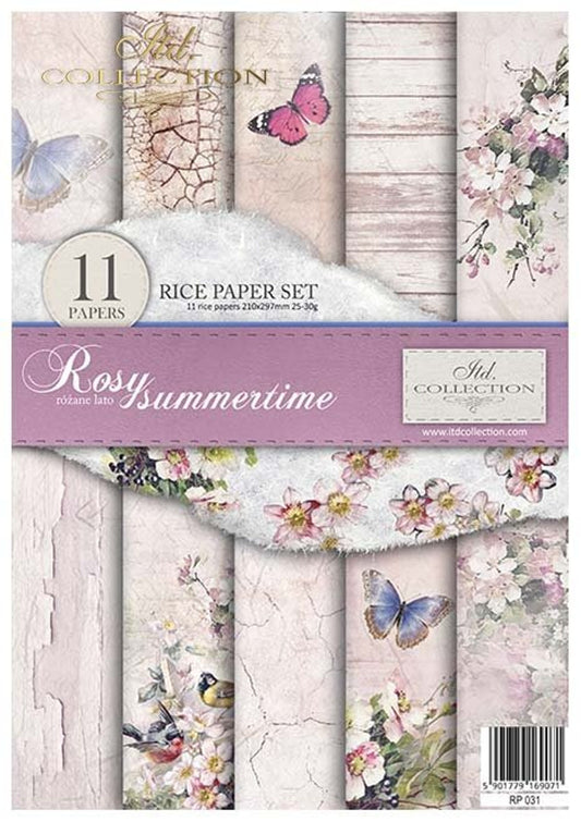 Rosy Summertime Paper Pack (11 Papers) - Decoupage Queen