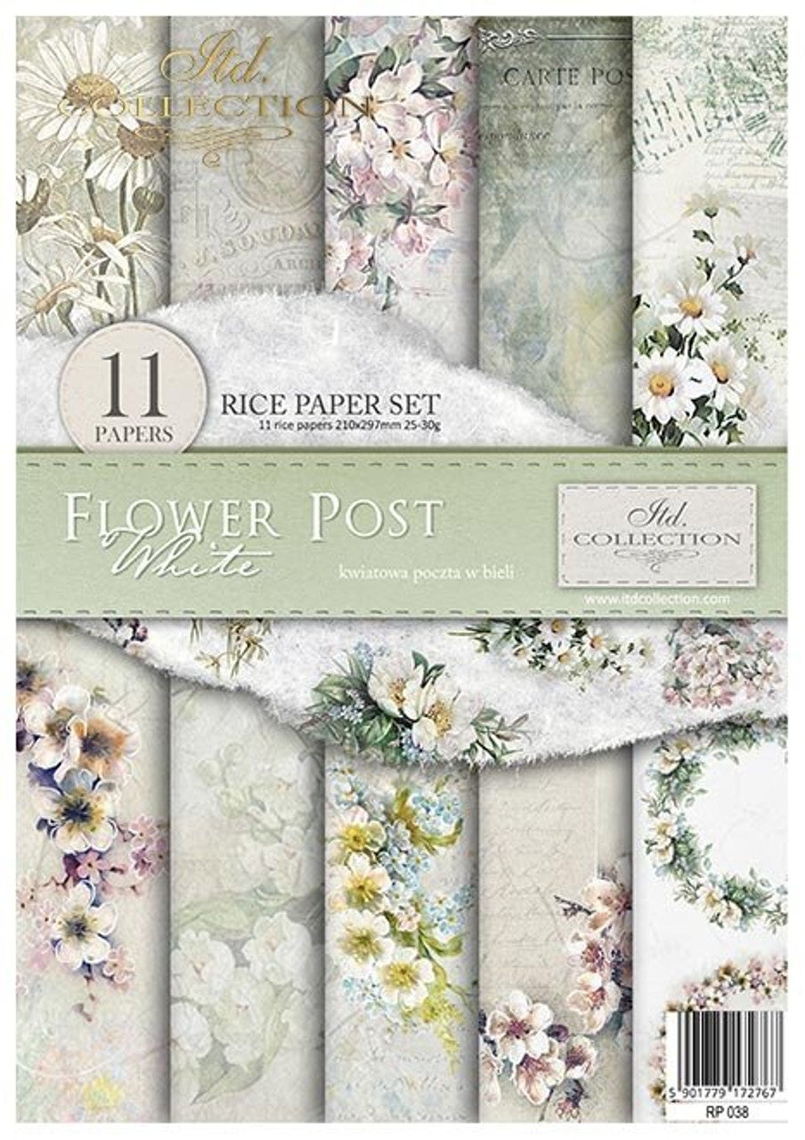 Flower Post, White Paper Pack (11 Papers) - Decoupage Queen