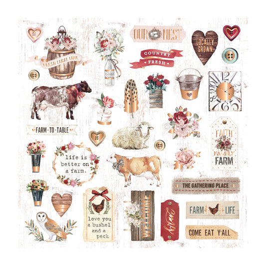 Prima Marketing Ephemera Farm Sweet Farm Collection Ephemera - 34 pcs w foil details