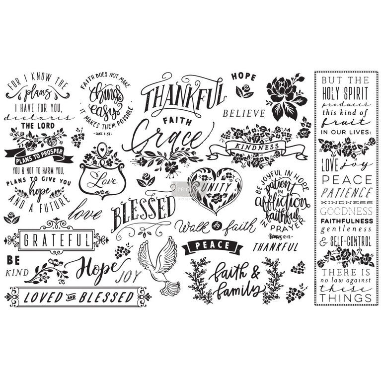 White Thankful & Blessed Decoupage Tissue Paper - ReDesign with Prima