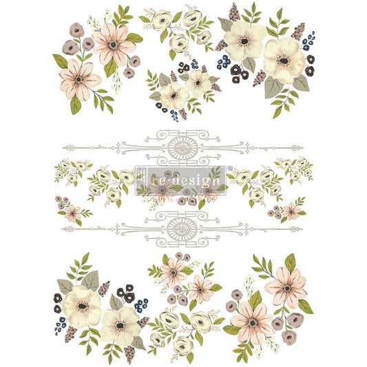 ReDesign Painted Florals 24"x35" Rub On Decor Transfer For Furniture 655350656522