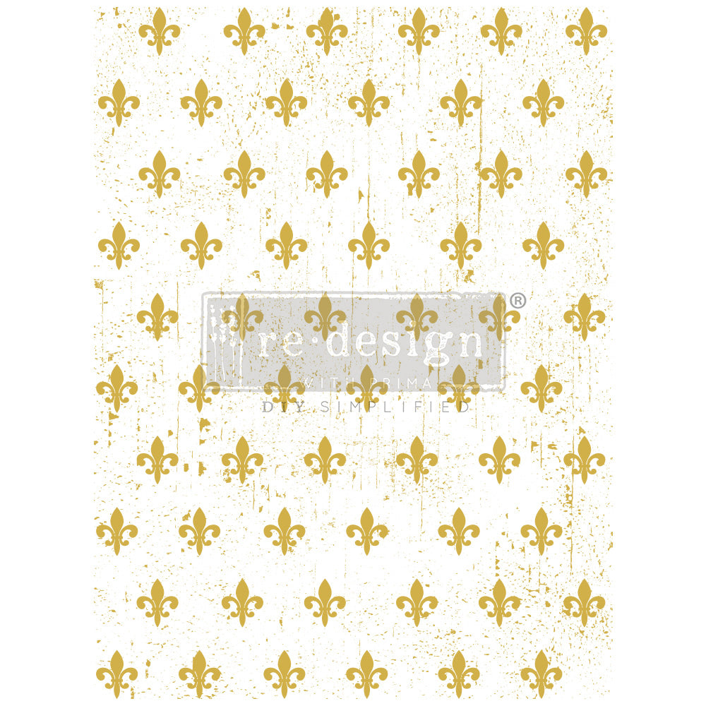 Prima Marketing Redesign 2024 Q1 Gold Transfer - Fleur De Lis - total sheet size 18"x24", cut into 2 sheets / rub-ons 655350667047
