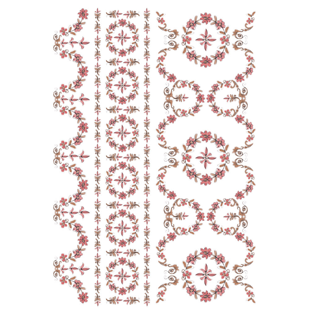 Decor Transfers® Annie Sloan - Flower Garland - total sheet size 24"x35", cut into 2 sheets / rub-ons Wall,Furniture Transfers