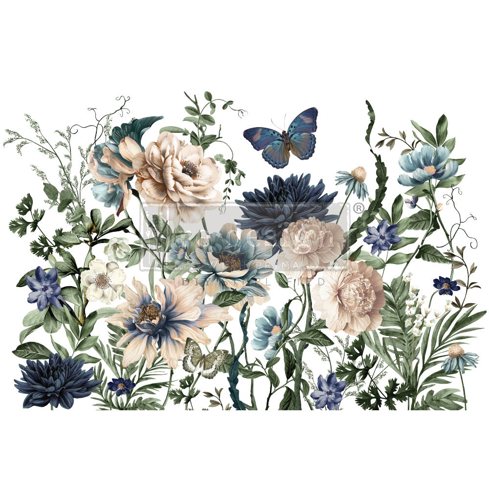Prima Marketing Redesign 2024 Q1 Decor Transfers® - Cerulean Blooms - total sheet size 24"x35", cut into 2 sheets / rub-ons 655350669300