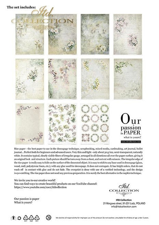 Flower Post, White Paper Pack (11 Papers) - Decoupage Queen