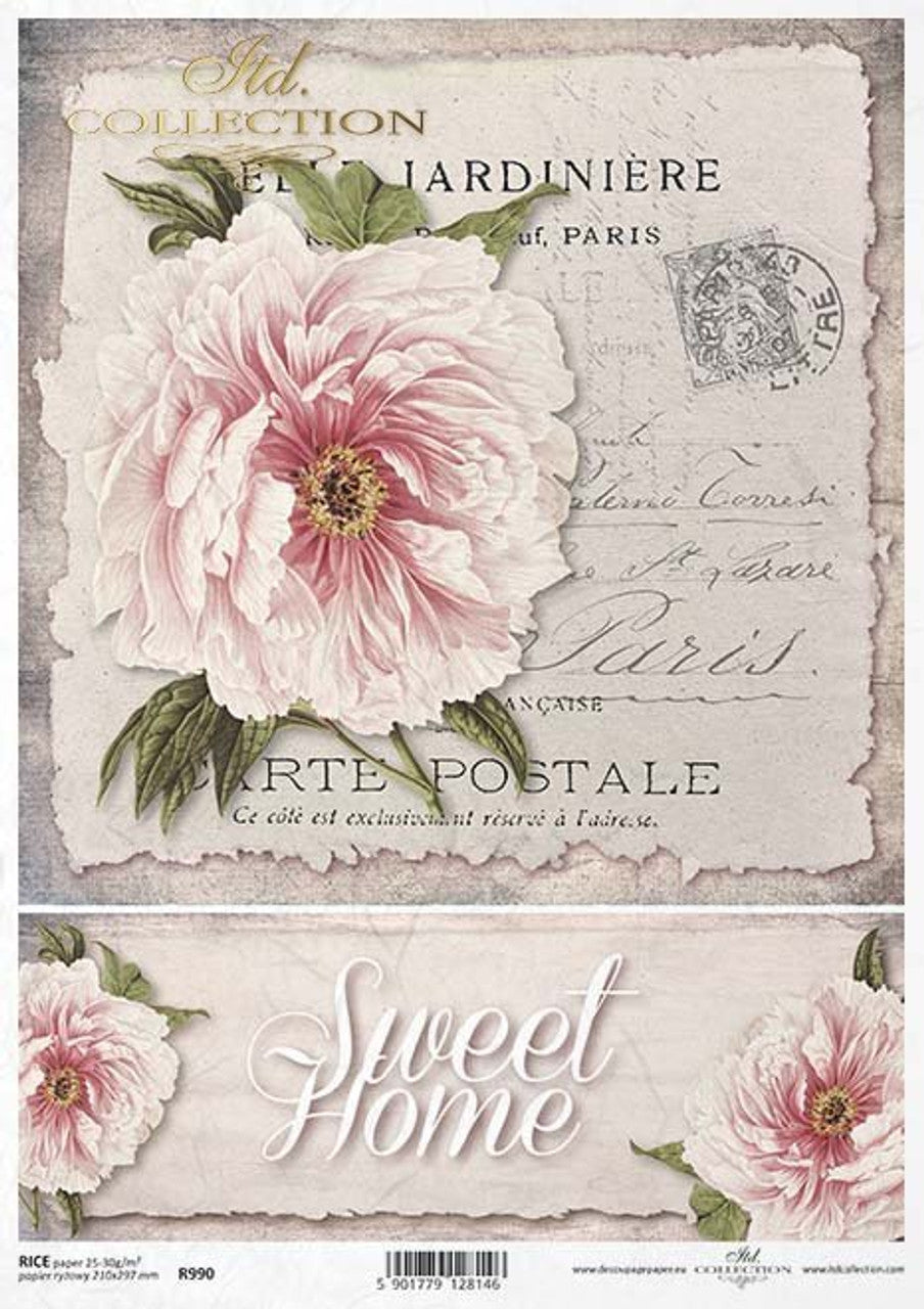 French Pink Floral Rice Paper- Decoupage Queen