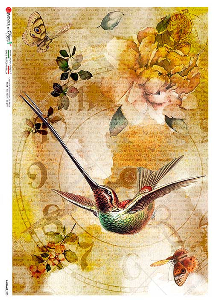Animals 0203 (Golden Hummingbird) Rice Paper- Decoupage Queen
