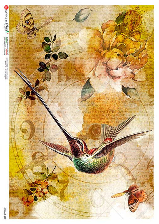 Animals 0203 (Golden Hummingbird) Rice Paper- Paper Designs