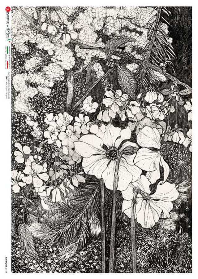 Artwork 0119 (Floral Etching) Rice Paper- Paper Designs