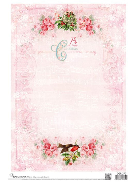 Pink Christmas Baroque Frame Rice Paper (DGR 270) - Decoupage Queen