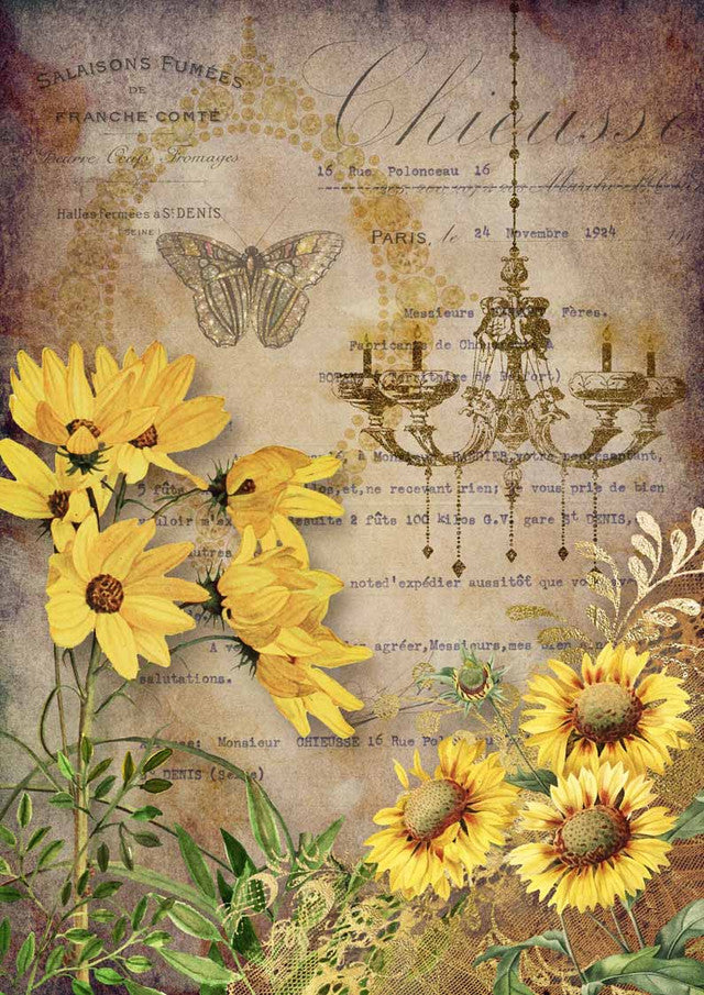 Elegant Sunflowers with Chandelier Rice Paper- Decoupage Queen