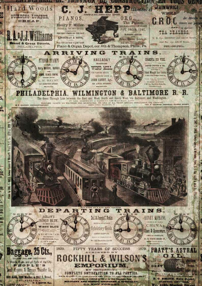 Arriving Trains Rice Paper - Decoupage Queen