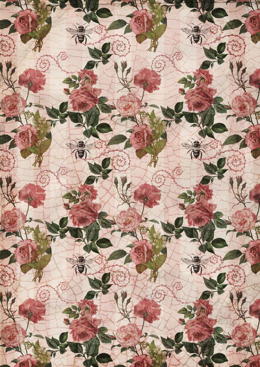 Roses & Stripes Rice Paper- Decoupage Queen