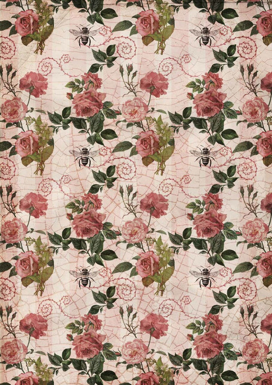Roses & Stripes Rice Paper- Decoupage Queen