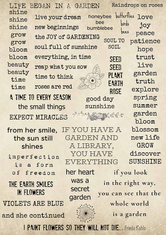 Ellen J. Goods - Garden Words Rice Paper- Decoupage Queen