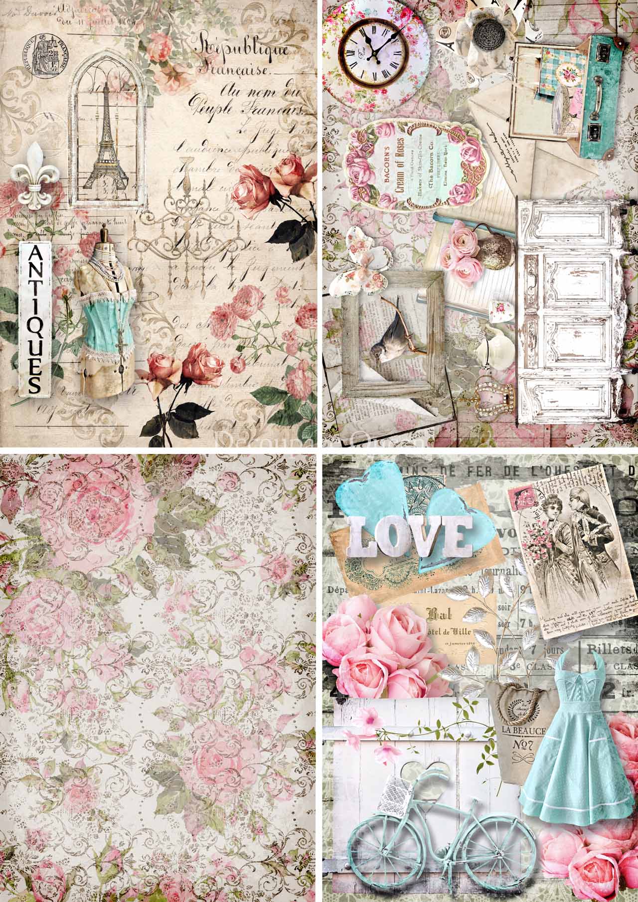 Shabby 4 Pack Rice Paper- Decoupage Queen
