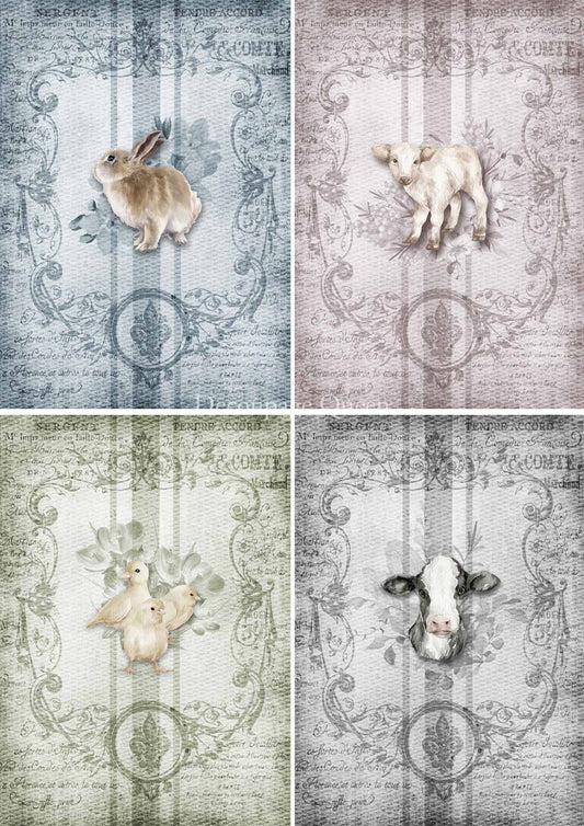 Spring Animals 4 Pack Rice Paper- Decoupage Queen