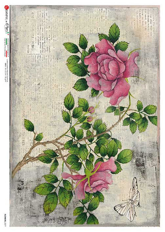 Vintage Deep Pink Roses Rice Paper- Decoupage Queen