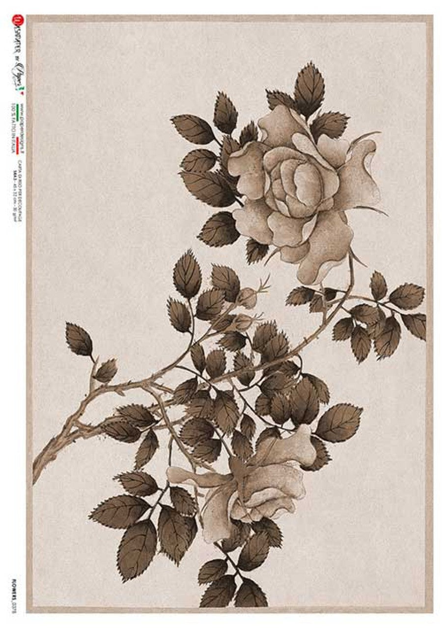 Vintage Neutral Roses Rice Paper- Decoupage Queen
