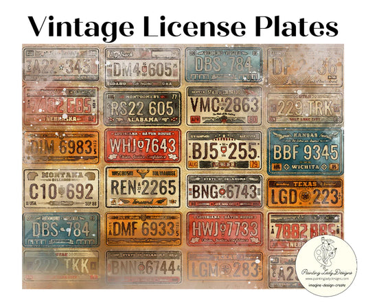 Vintage License Plates Decoupage Paper - Painting Lady Designs