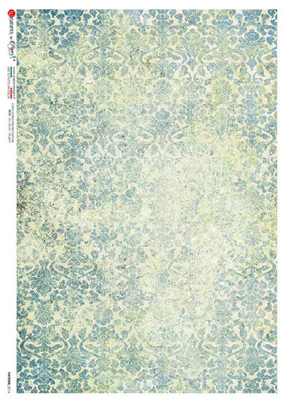 Blue Green Watercolor Damask Rice Paper- Paper Designs