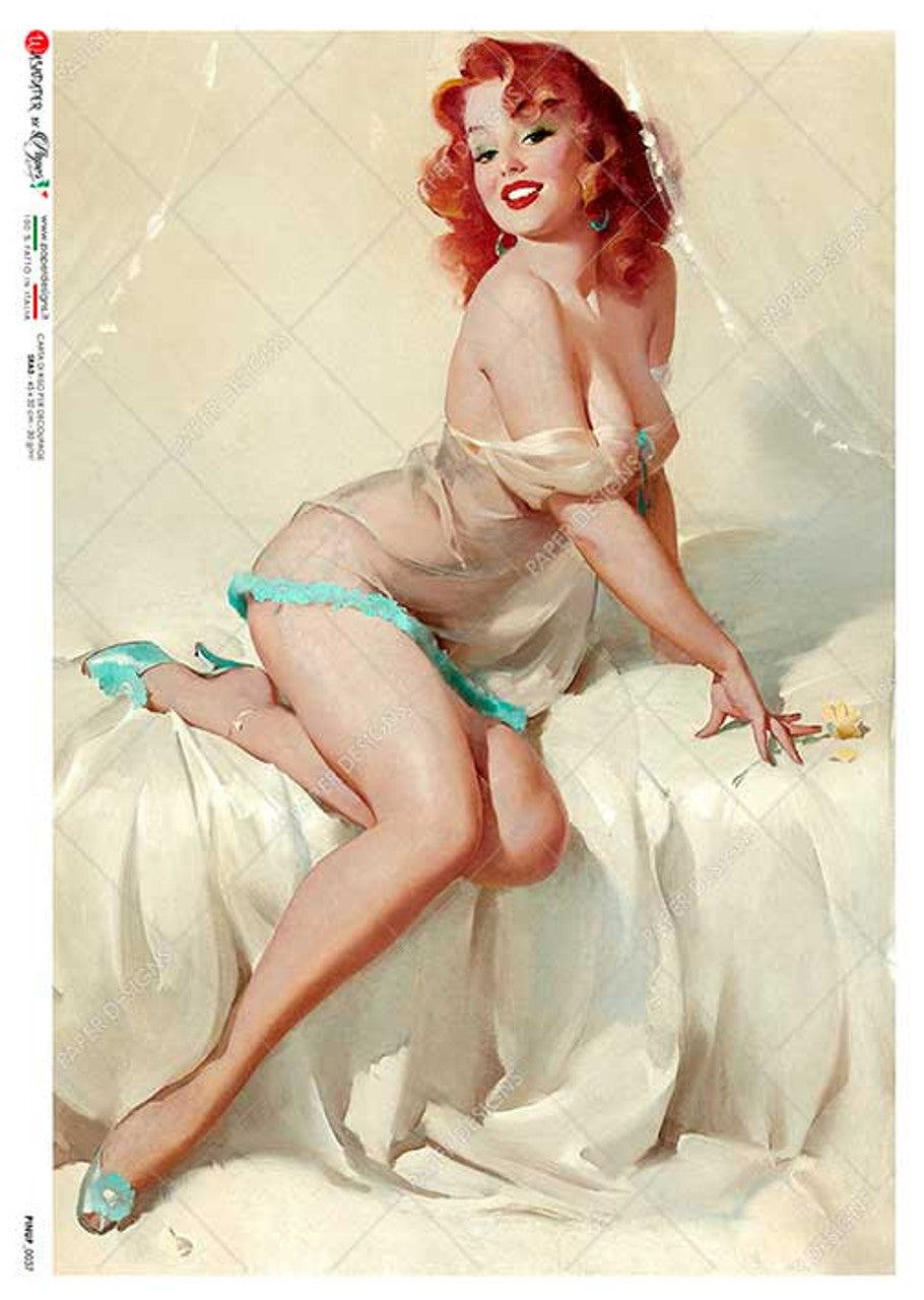 Pinup 0037 (Gorgeous Redhead) Rice Paper - Decoupage Queen