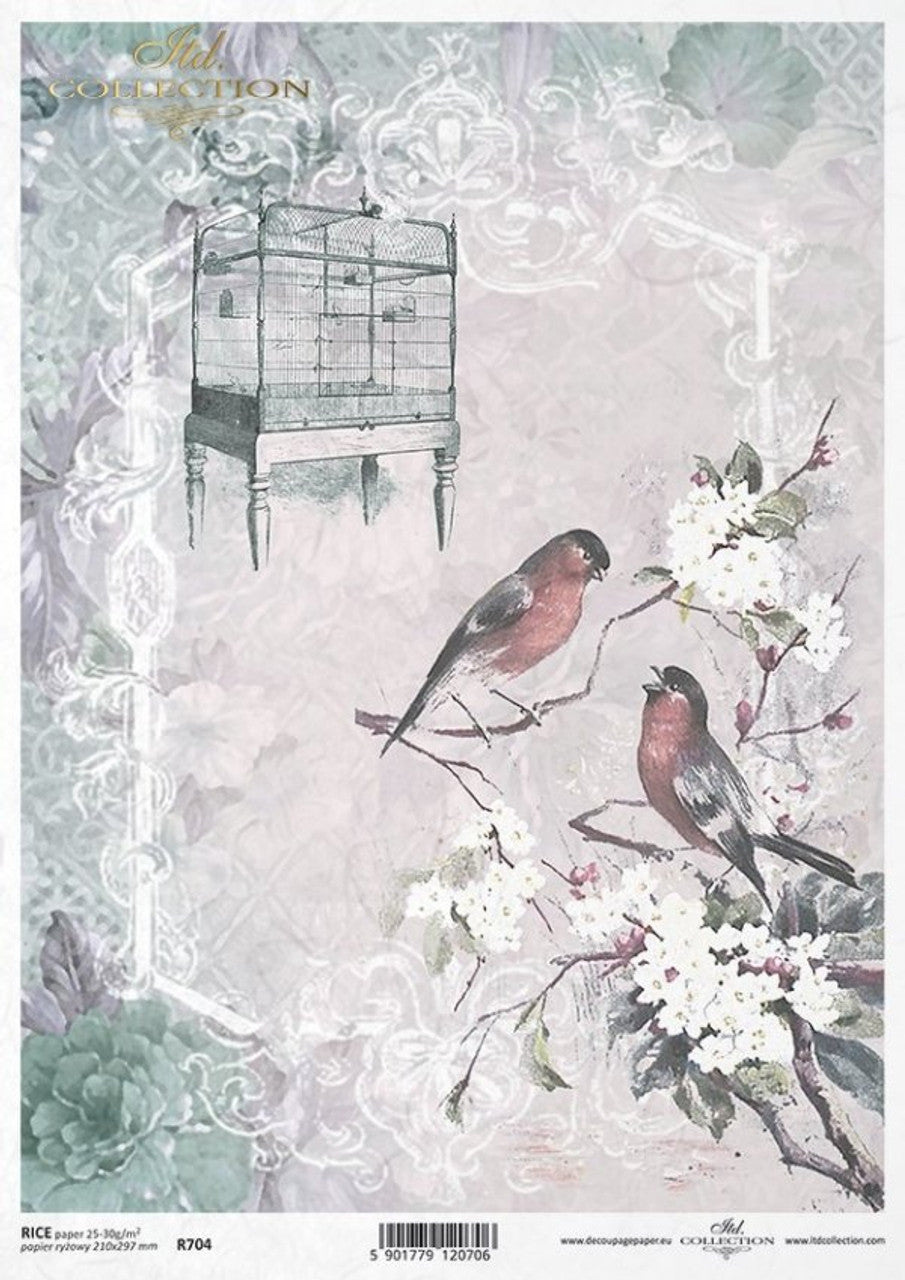 Birds with Cage (R0704) Rice Paper- ITD Collection