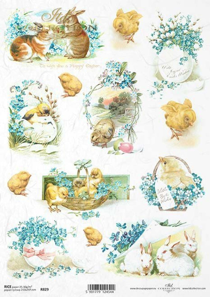 Easter Chicks & Forget Me Nots (R0829) Rice Paper - ITD Collection