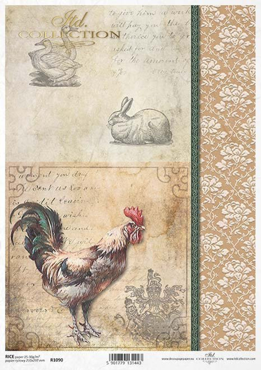 Rooster Bunny & Duck (R1090) Rice Paper- Decoupage Queen