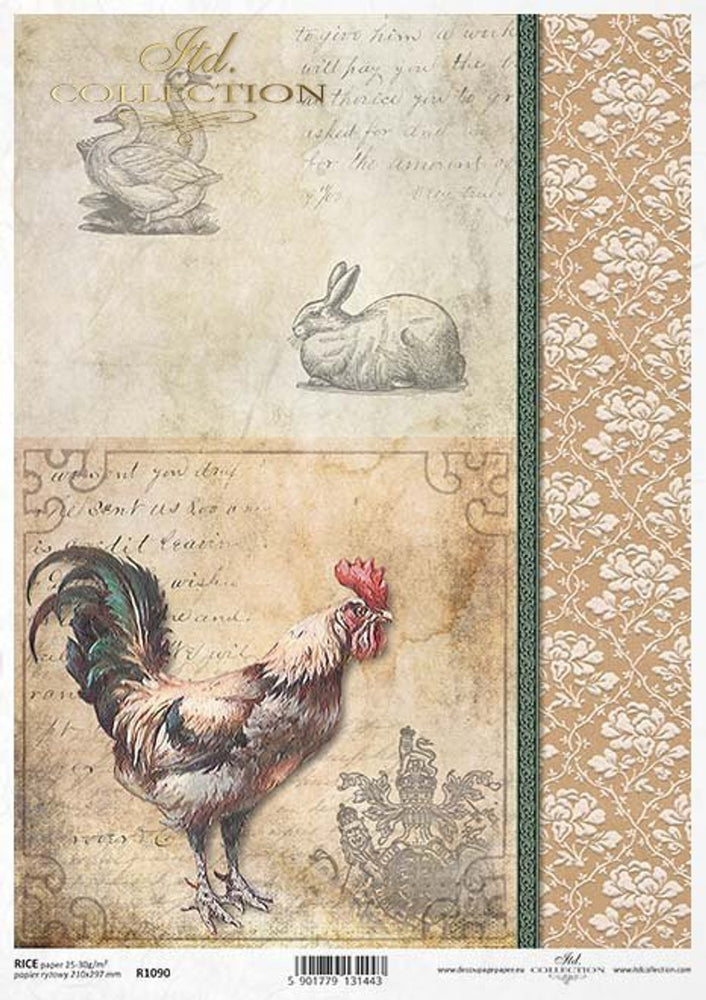 Rooster Bunny & Duck (R1090) Rice Paper- ITD Collection