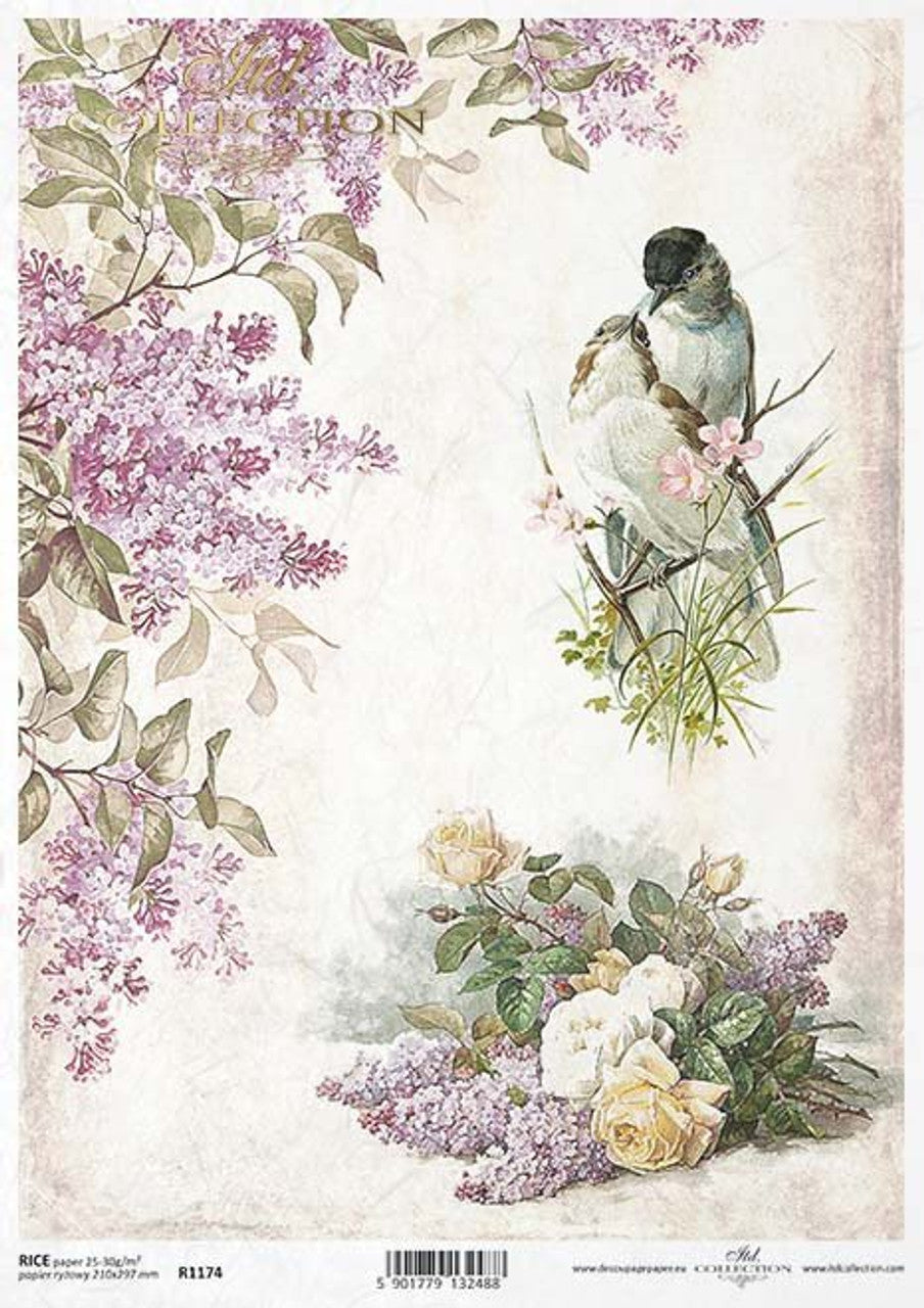 Floral Birds (R1174) Rice Paper- Decoupage Queen